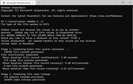 CHKDSK 명령어 사용 CHKDSK 명령어 사용