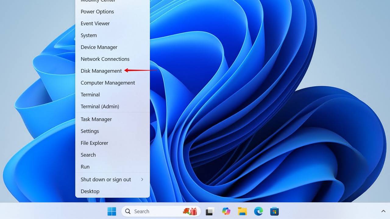 Opening Disk Management.