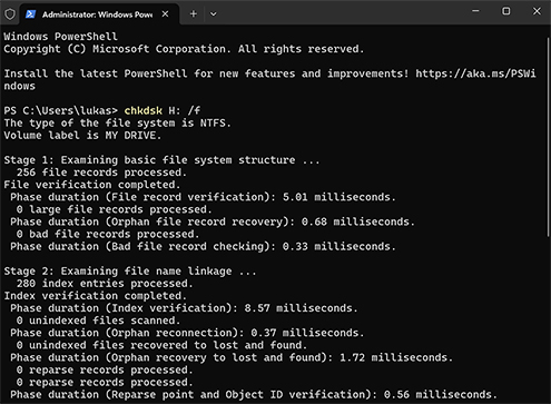 Repare o sistema de arquivos executando o CHKDSK Repare o sistema de arquivos executando o CHKDSK