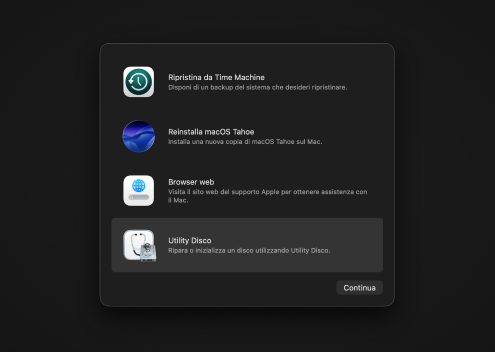 Riavvia il Mac in modalità di recupero