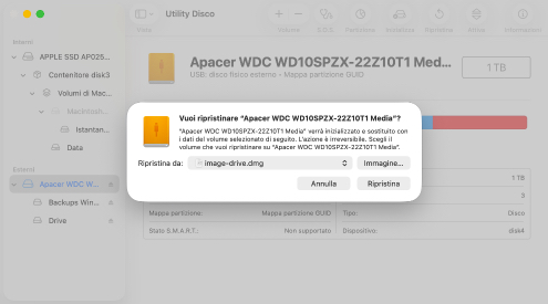 Ripristina un disco utilizzando Utility Disco sul tuo Mac