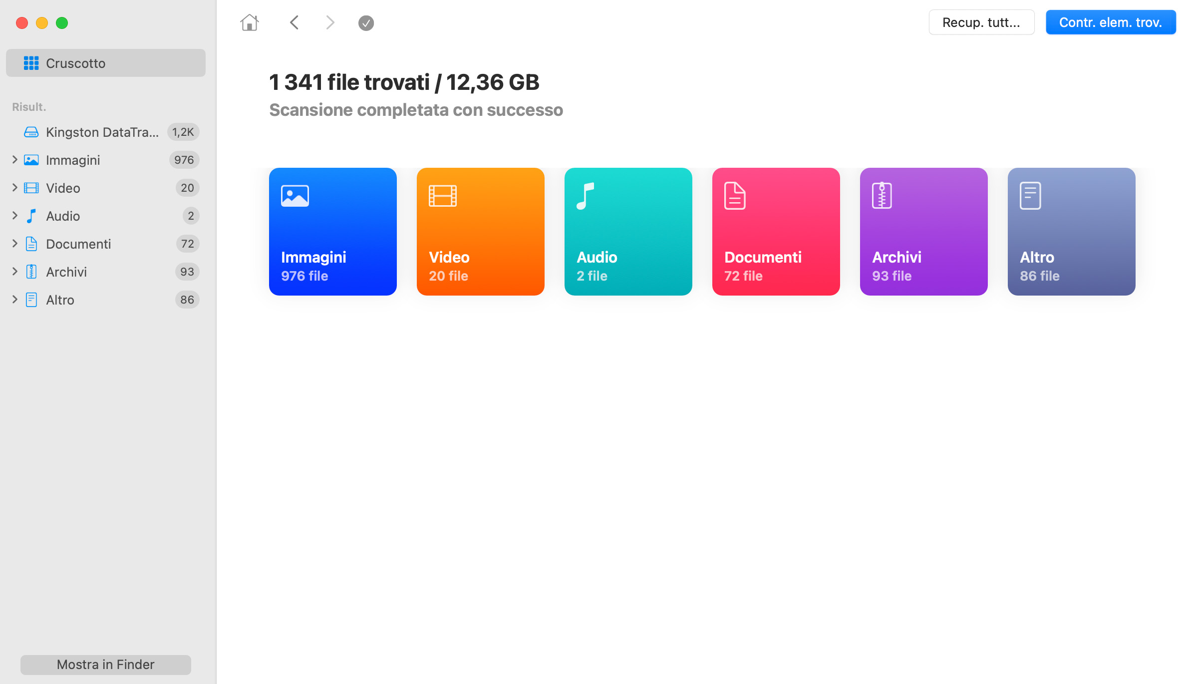 Avvia la scansione per i dati persi