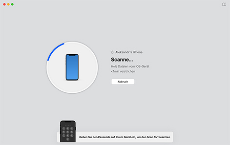 Starten Sie den Scan und geben Sie Ihren Passcode ein Starten Sie den Scan und geben Sie Ihren Passcode ein