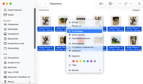 Wiederherstellen aus dem Papierkorb Ihres Macs