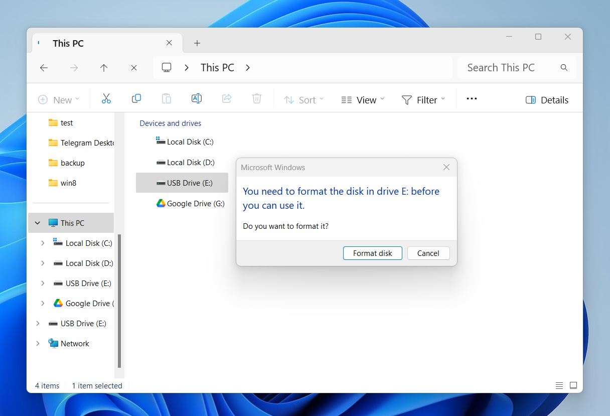 Windows need to format drive error