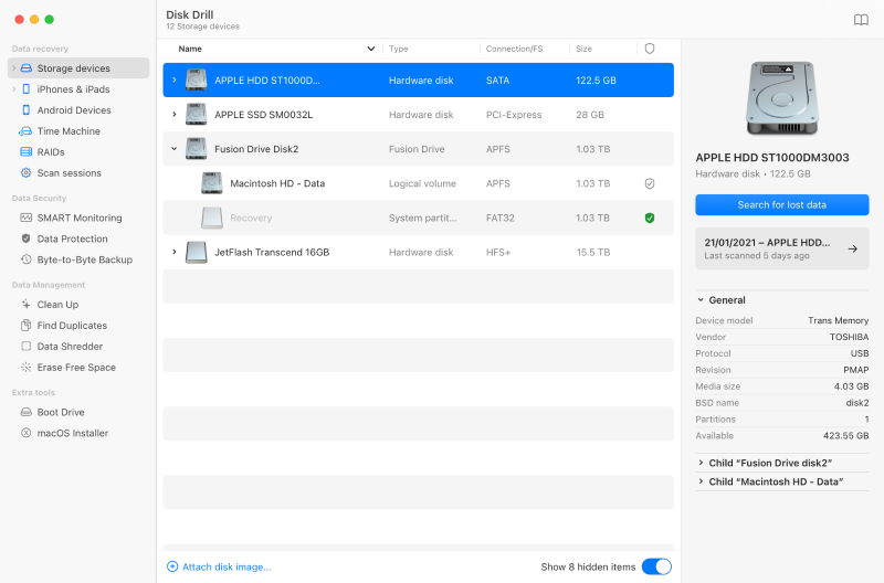 Choose your device or disk image where to scan for lost data Choose your device or disk image where to scan for lost data