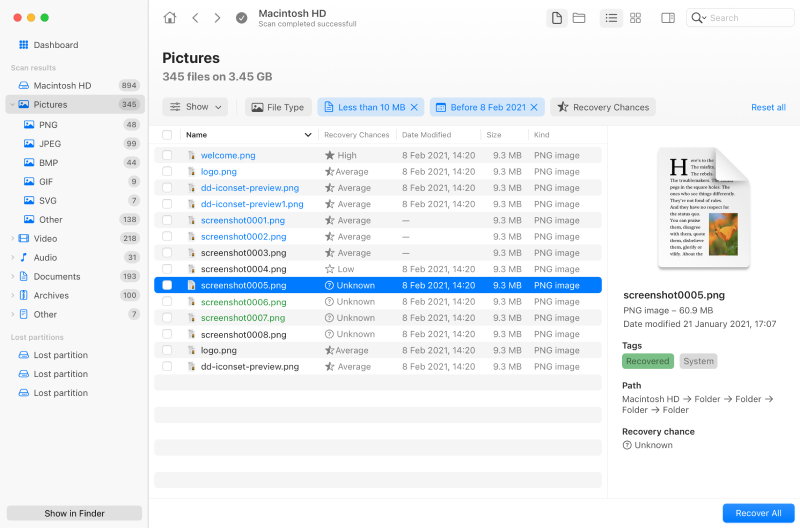 Review found items, preview and choose the files you would like to have recovered Review found items, preview and choose the files you would like to have recovered
